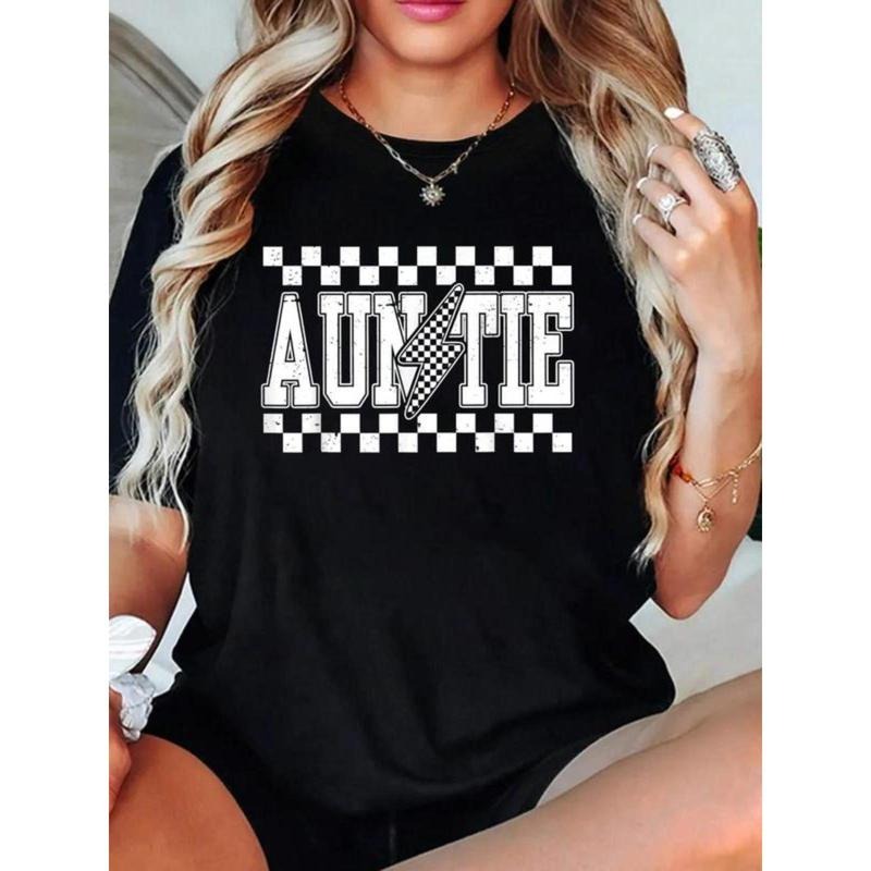 Retro Lightning Auntie Checkered Funny Crew Neck - Adult & Kids T-Shirts, Sweatshirts & Hoodies apparel design preview 1