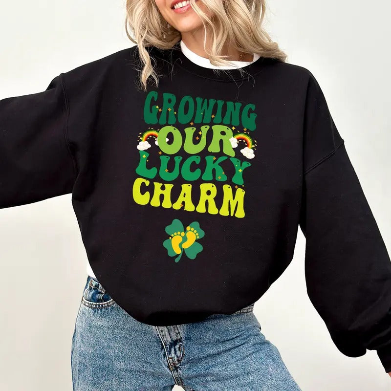 Retro Lucky Charm St Patrick'S Pregnancy Maternity - Adult & Kids T-Shirts, Sweatshirts & Hoodies apparel design preview 1