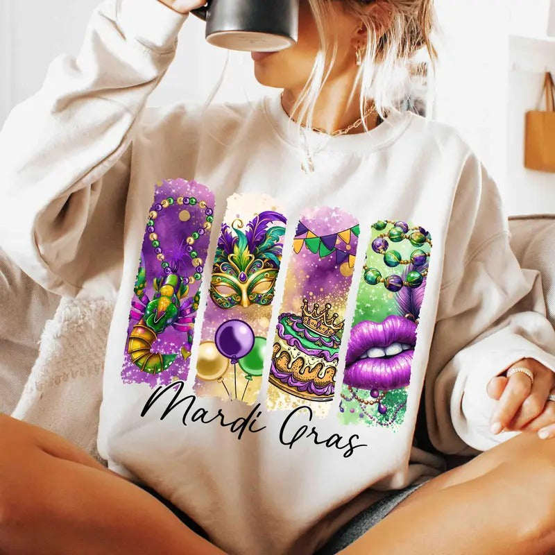 Retro Mardi Gras Fleur De Lis Brushstroke Coquette - Adult & Kids T-Shirts, Sweatshirts & Hoodies apparel design preview 1
