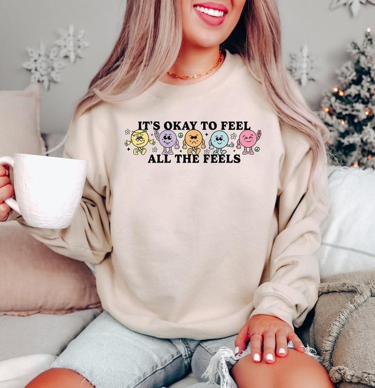 Retro Mental Health 'S Ok Feel All Feels School - Adult & Kids T-Shirts, Sweatshirts & Hoodies apparel design preview 1