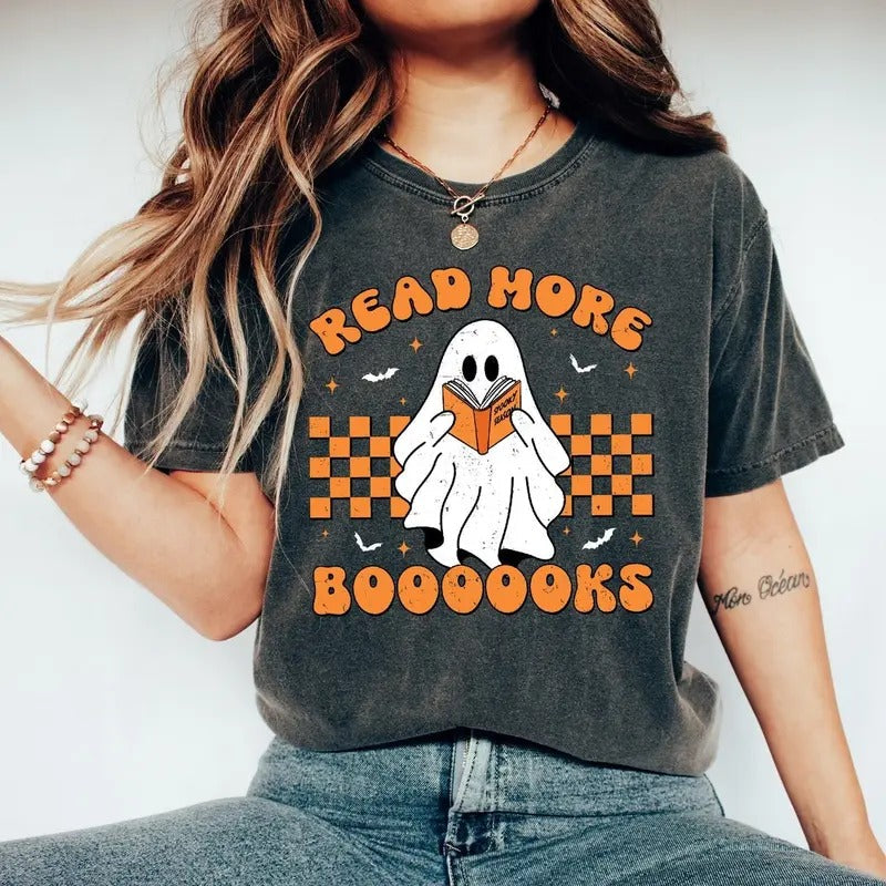 Retro Read More Books Spooky Teacher Cute Fall - Adult & Kids T-Shirts, Sweatshirts & Hoodies apparel design preview 1