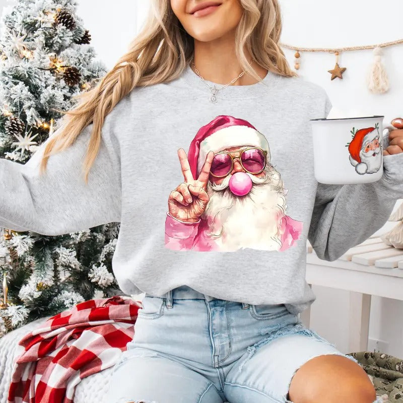 Retro Santa Blowing Bubble Vintage Merry Funny - Adult & Kids T-Shirts, Sweatshirts & Hoodies apparel design preview 1