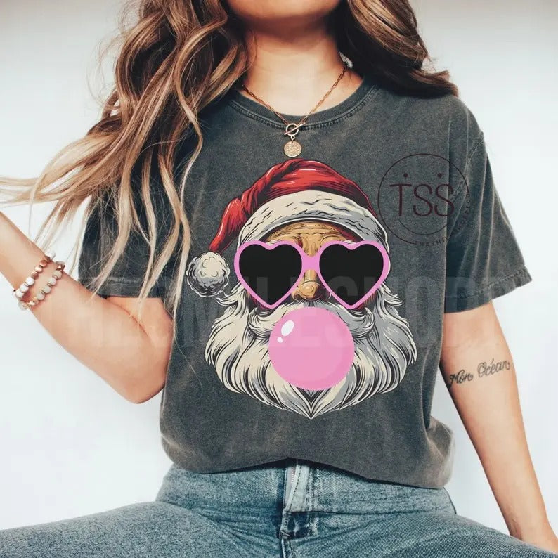 Retro Santa Blowing Bubble Vintage Sunglasses - Adult & Kids T-Shirts, Sweatshirts & Hoodies apparel design preview 1