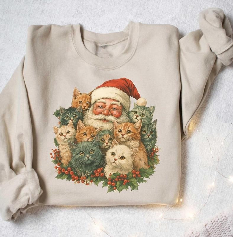 Retro Santa Claus Kittens Winter 90s Old Saint Nick - Adult & Kids T-Shirts, Sweatshirts & Hoodies apparel design preview 1