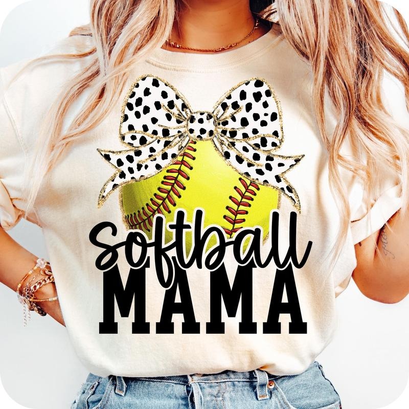 Retro Softball Mama Coquette Game Day Bow Mom - Adult & Kids T-Shirts, Sweatshirts & Hoodies apparel design preview 1