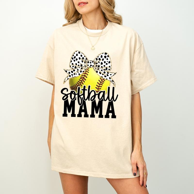 Retro Softball Mama Shirrt Coquette Mom Game Day Bow - Adult & Kids T-Shirts, Sweatshirts & Hoodies apparel design preview 1