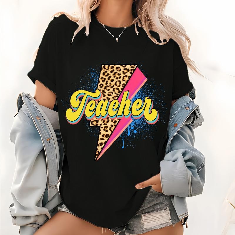 Retro Teacher Pattern Back School Rock N Roll Leopard - Adult & Kids T-Shirts, Sweatshirts & Hoodies apparel design preview 1