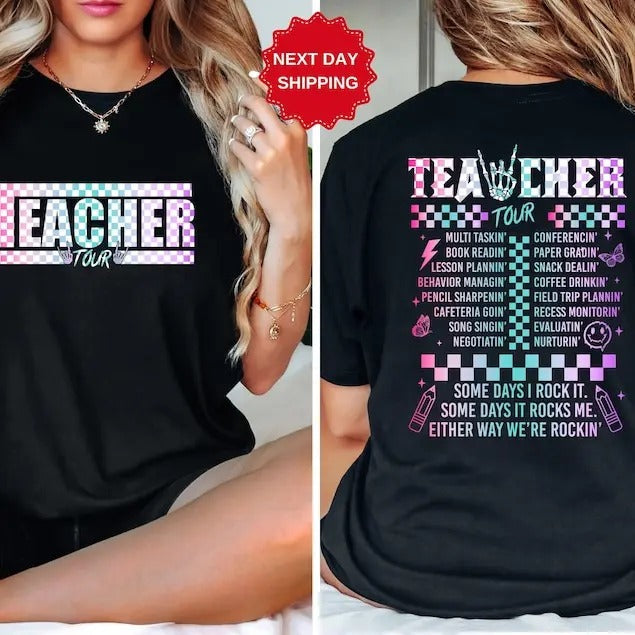 Retro Teacher Tour Front Back Print End Year School - Adult & Kids T-Shirts, Sweatshirts & Hoodies apparel design preview 1