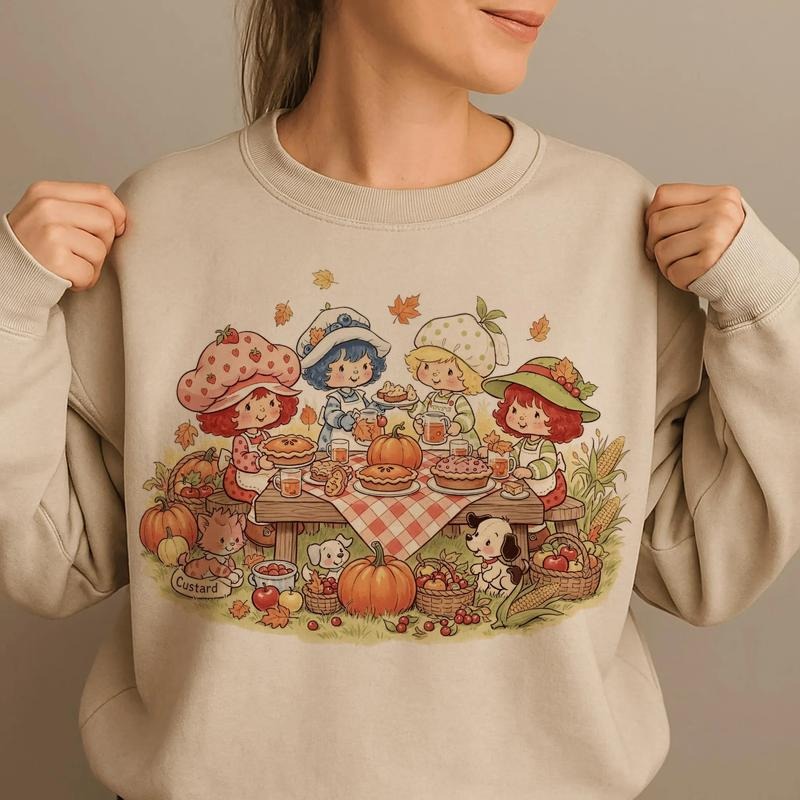 Retro Thanksgiving Berry Friends Cartoon Fall Clipart - Adult & Kids T-Shirts, Sweatshirts & Hoodies apparel design preview 1