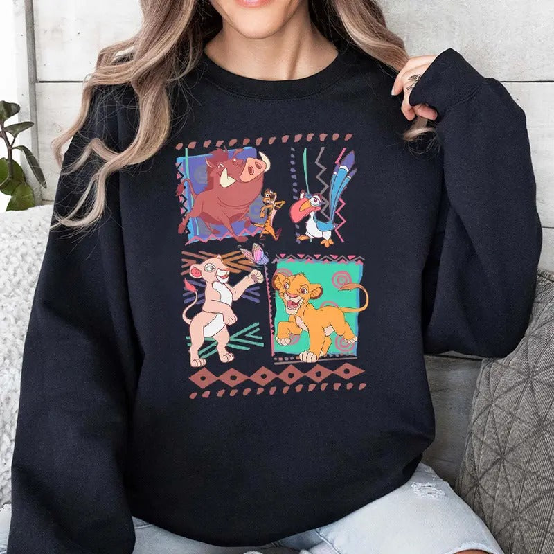 Retro Lion King Group Characters Mufasa Simba Timon - Adult & Kids T-Shirts, Sweatshirts & Hoodies apparel design preview 1