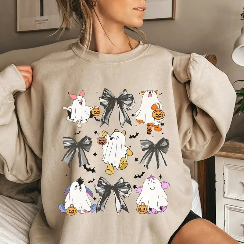 Retro Pooh Ghost Vintage Coquette Bow Halloween 90s - Adult & Kids T-Shirts, Sweatshirts & Hoodies apparel design preview 1