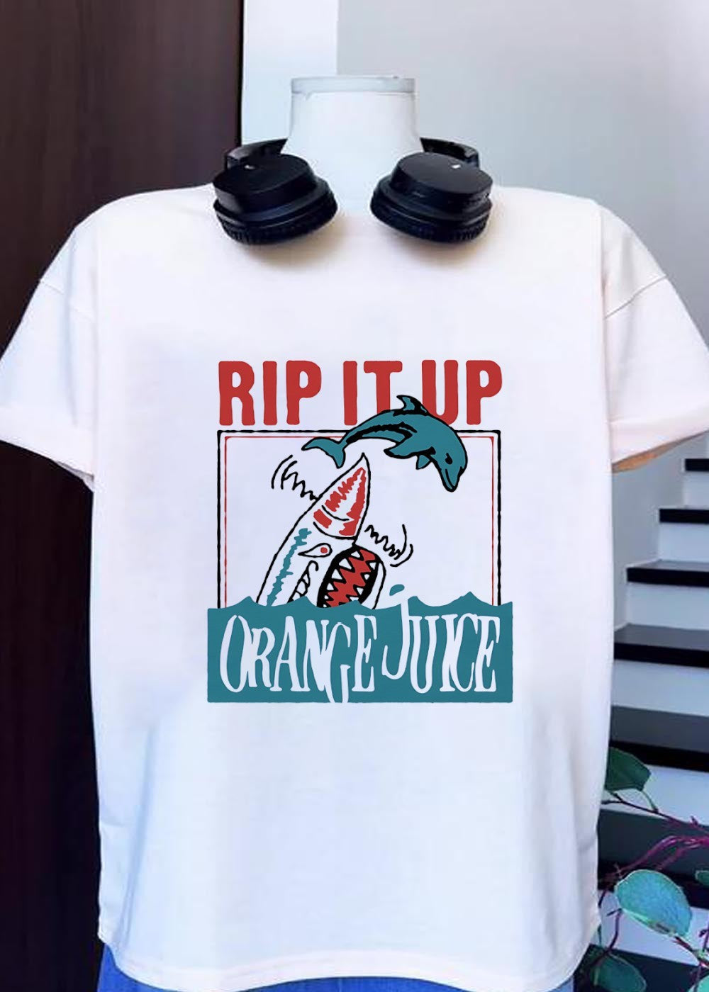 Rip It Up Orange Juice Dolphin Shark Retro Surf - Adult & Kids T-Shirts, Sweatshirts & Hoodies apparel design preview 1