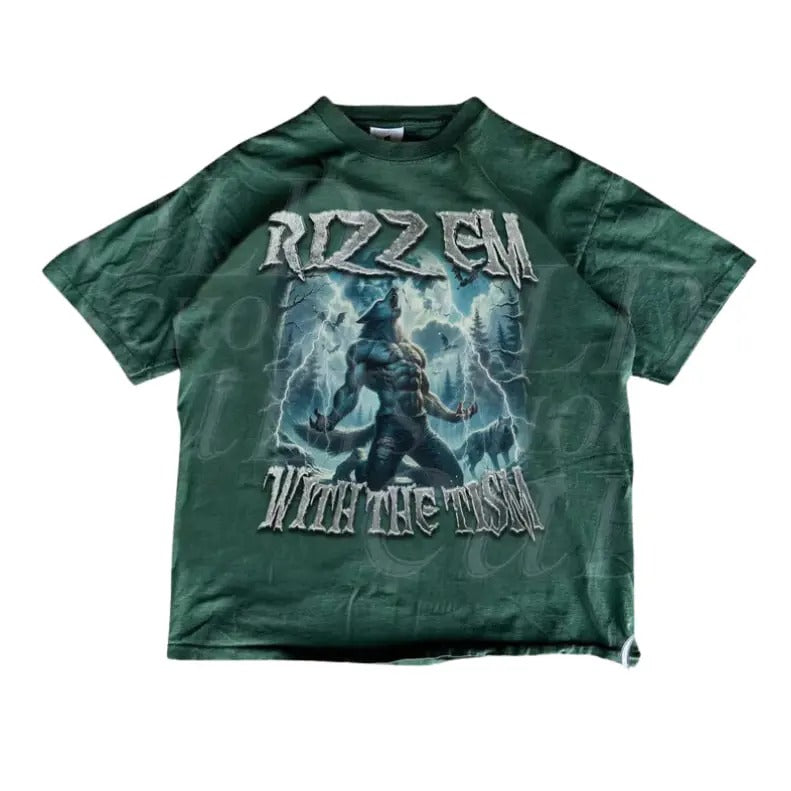 Rizz Em Tism Werewolf Vintage Retro Emo Wolf Silly - Adult & Kids T-Shirts, Sweatshirts & Hoodies apparel design preview 1