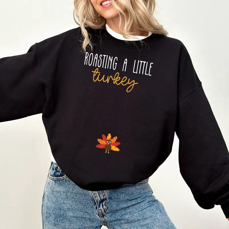 Roasting Little Turkey Thanksgiving Fall Pregnancy - Adult & Kids T-Shirts, Sweatshirts & Hoodies apparel design preview 1