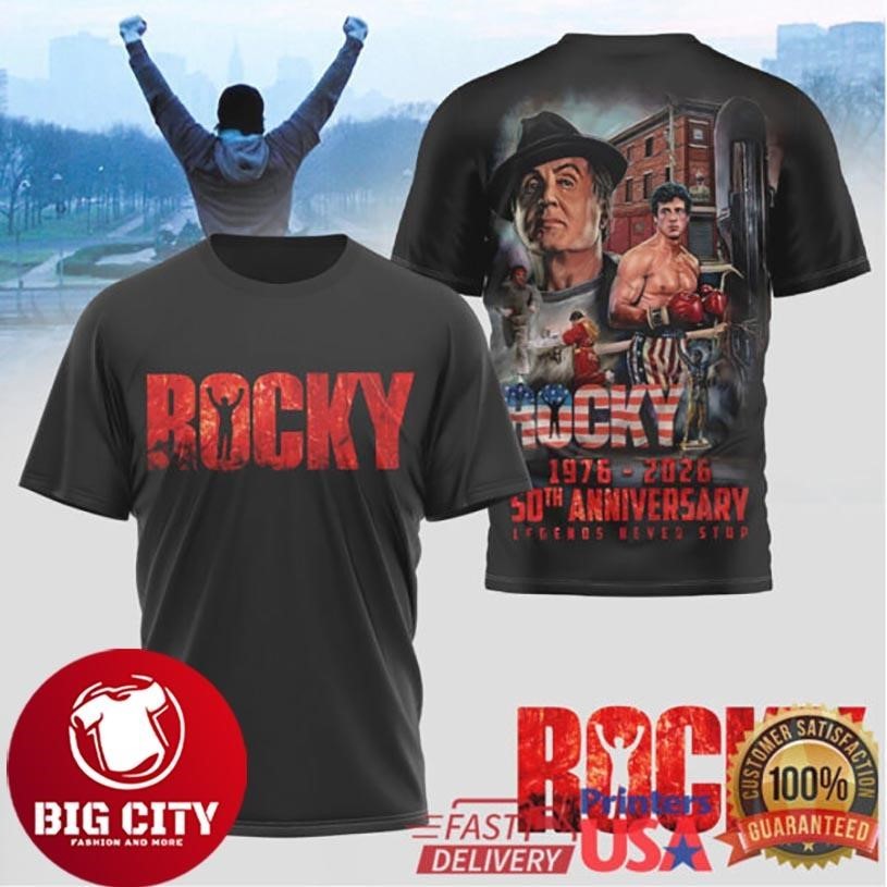 Rocky Balboa 50th Anniversary 1976 2026 Legends Never - Adult & Kids T-Shirts, Sweatshirts & Hoodies apparel design preview 1