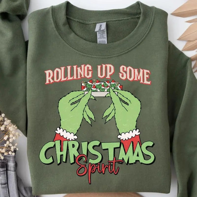 Rolling Up Some Spirit Griinchmas Sale Easy Match - Adult & Kids T-Shirts, Sweatshirts & Hoodies apparel design preview 1