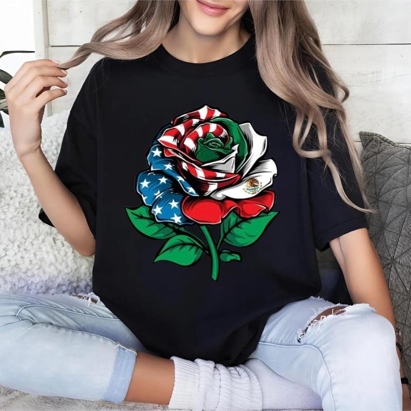 Rose Mexico USA Flag Mexican American Independence - Adult & Kids T-Shirts, Sweatshirts & Hoodies apparel design preview 1