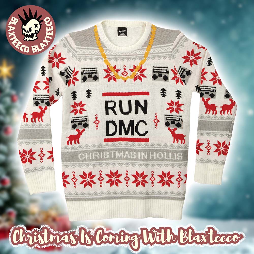 Run DMC Christmas In Hollis Golden Chain Knitted White Ugly Christmas Sweater - Holiday Gift product image
