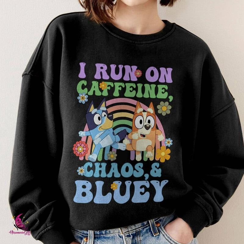 Running Caffeine Chaos Bluey Mom Chilli Heeler - Adult & Kids T-Shirts, Sweatshirts & Hoodies apparel design preview 1