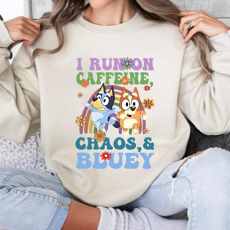 Running Caffeine Chaos Bluey Mom Chilli Heeler Mama - Adult & Kids T-Shirts, Sweatshirts & Hoodies apparel design preview 1