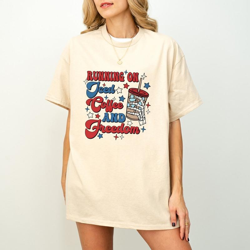 Running Iced Coffee Freedom 4th July Fourth America - Adult & Kids T-Shirts, Sweatshirts & Hoodies apparel design preview 1