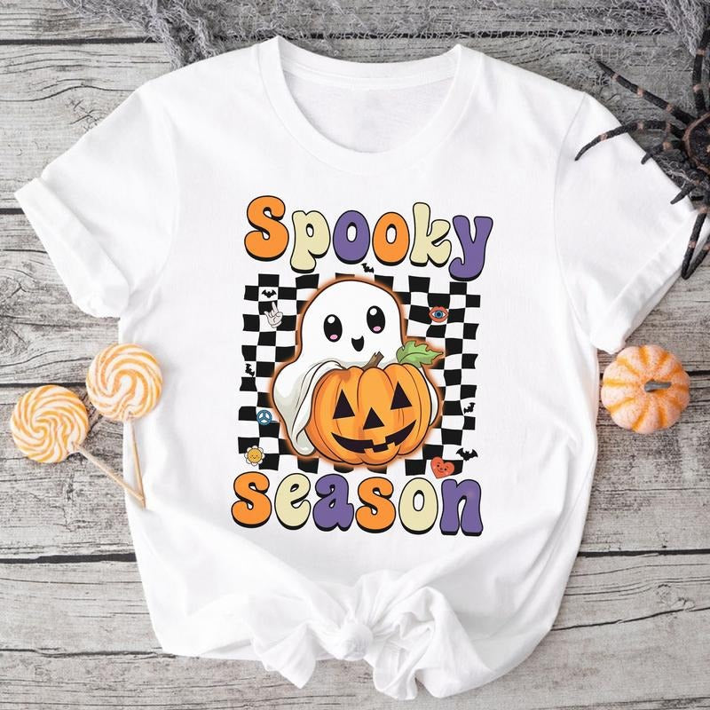 SANDJEST Spooky Season Cute Ghost Halloween Retro - Adult & Kids T-Shirts, Sweatshirts & Hoodies apparel design preview 1