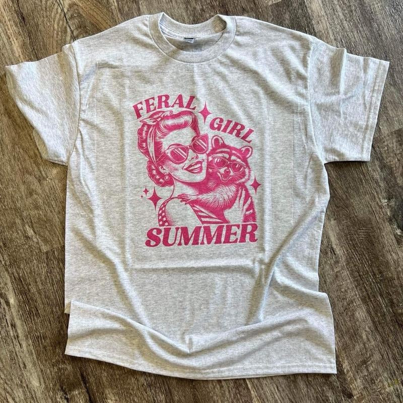 SINGLE FERAL GIRL SUMMER Funny Raccoon - Adult & Kids T-Shirts, Sweatshirts & Hoodies apparel design preview 1