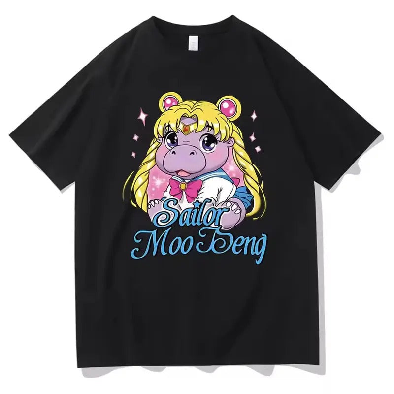Sailor Moo Deng Funny Meme Vintage Baby Hippo Short - Adult & Kids T-Shirts, Sweatshirts & Hoodies apparel design preview 1