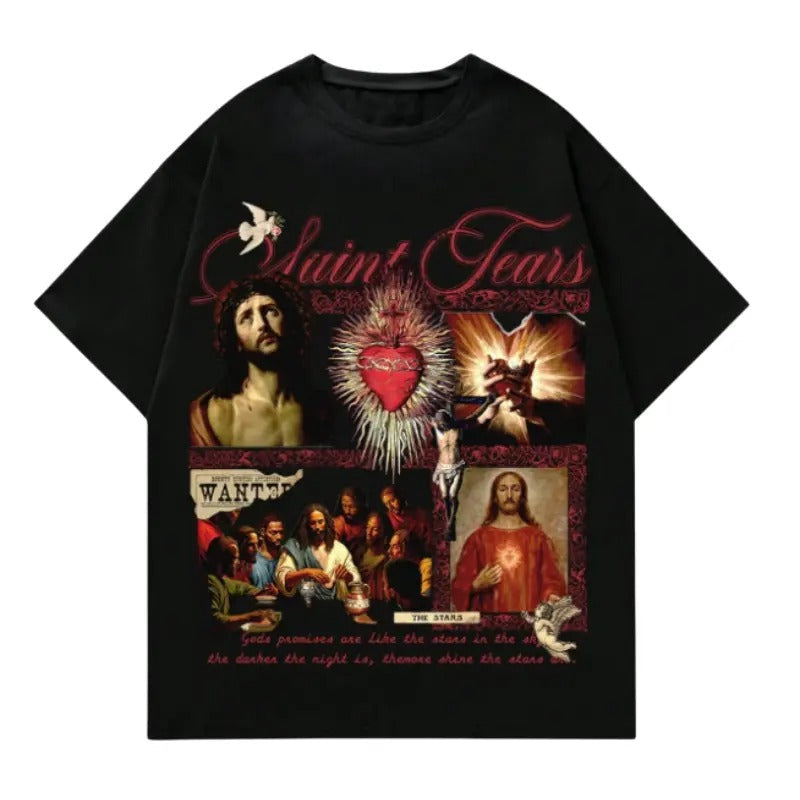 Saint Tears Vintage Jesus Gothic Christian Cotton - Adult & Kids T-Shirts, Sweatshirts & Hoodies apparel design preview 1