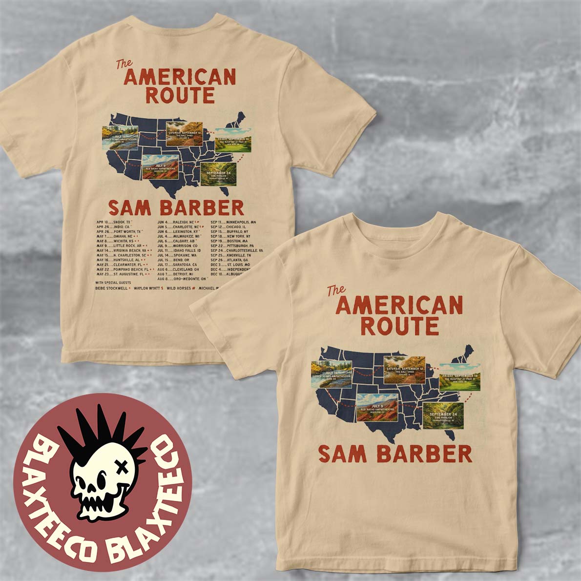 Sam Barber The American Route 2026 Tour Schedule - Adult & Kids T-Shirts, Sweatshirts & Hoodies apparel design preview 1