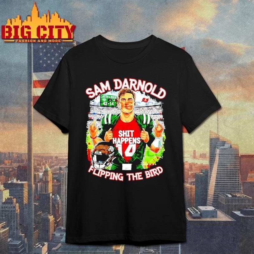 Sam Darnold Shit Happens Flipping The Bird - Adult & Kids T-Shirts, Sweatshirts & Hoodies apparel design preview 1
