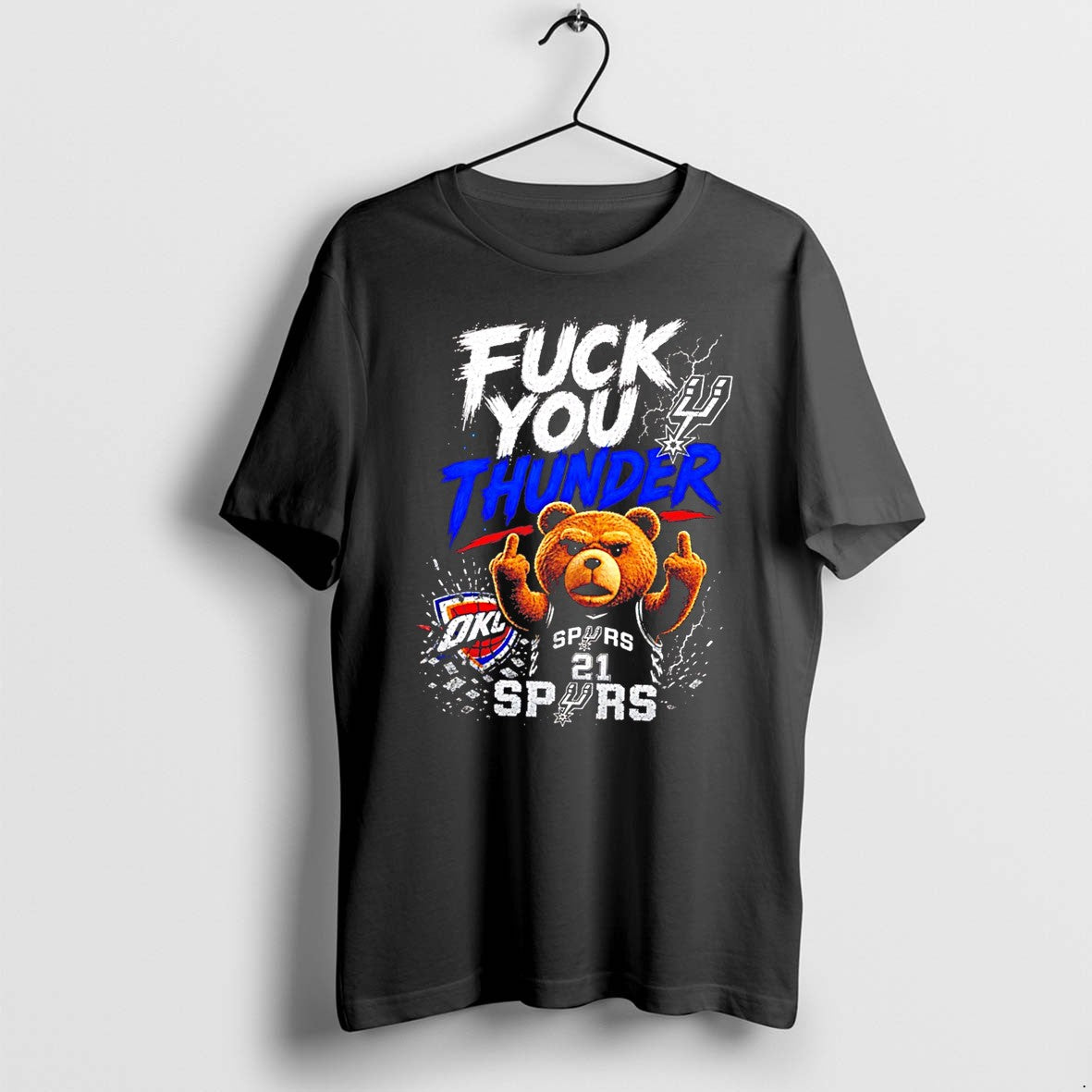 San Antonio Spurs Bear Fuck You Thunder 2026 Sweater - Adult & Kids T-Shirts, Sweatshirts & Hoodies apparel design preview 1