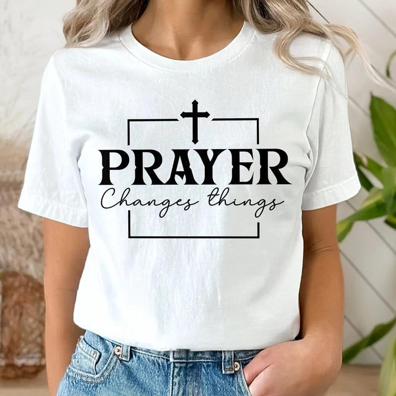 Sandjest Christian Prayer Changes Things Girl Jesus - Adult & Kids T-Shirts, Sweatshirts & Hoodies apparel design preview 1