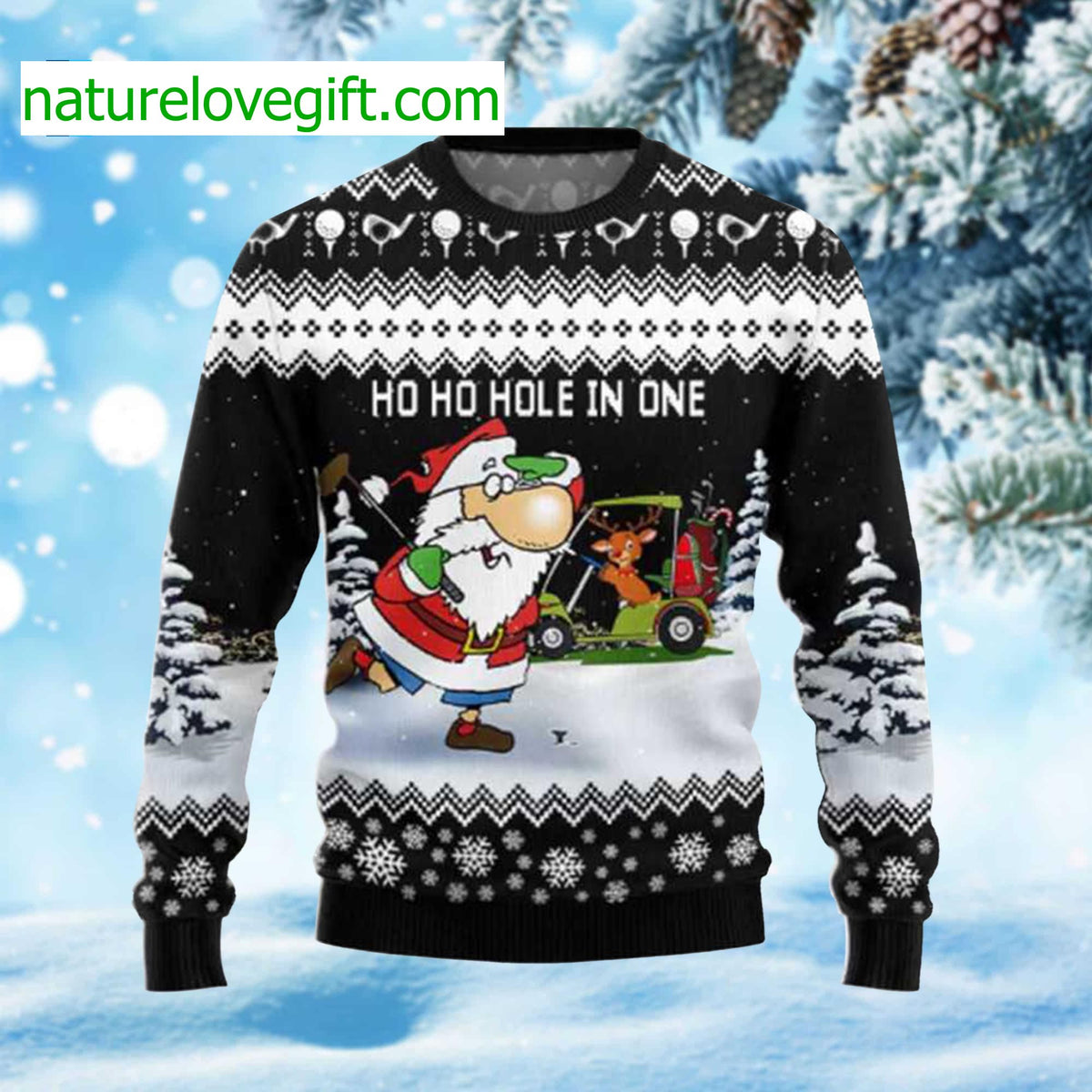 Santa And Golf Ho Ho Hole In One Ugly Christmas Sweater - Holiday Gift product image