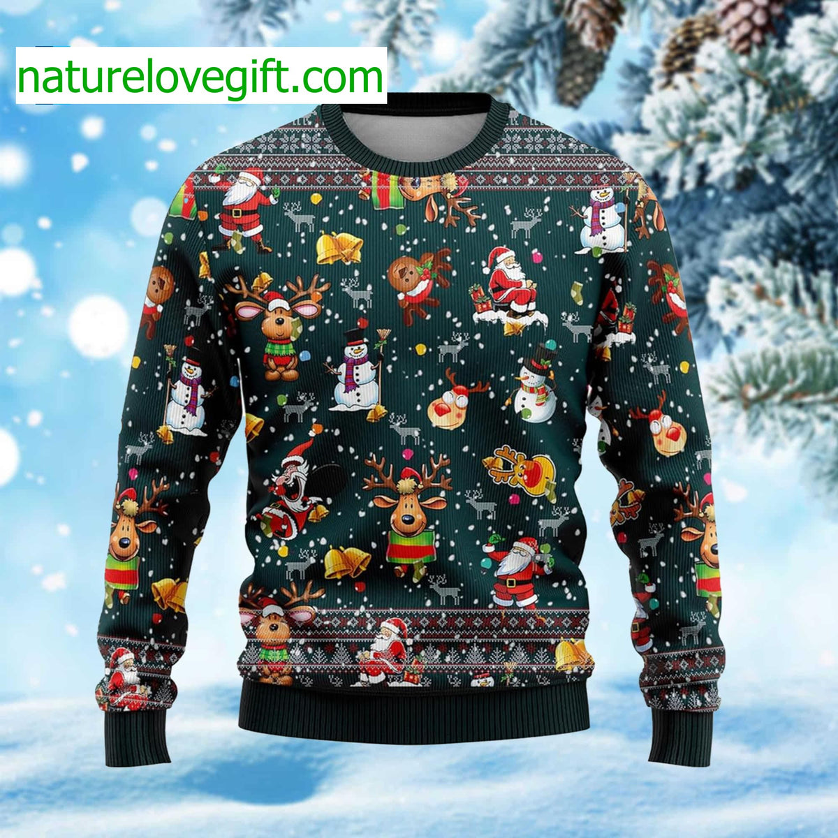 Santa And Reindeers Ugly Christmas Sweater - Holiday Gift product image