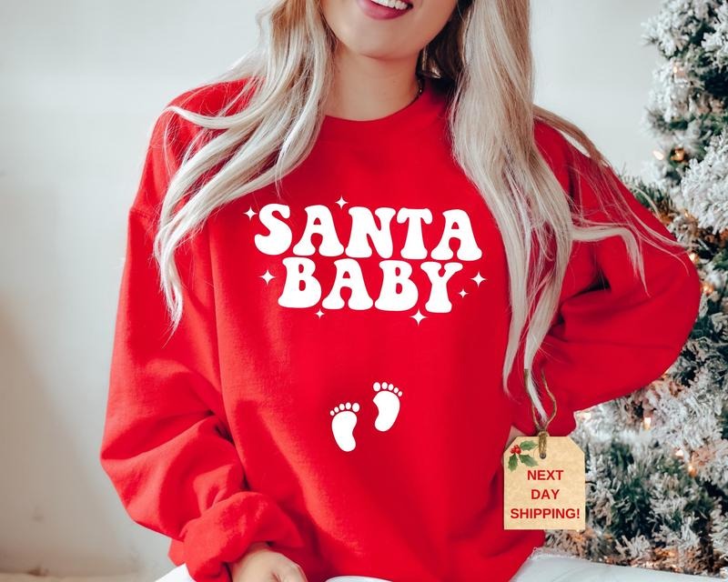 Santa Baby Maternity Pregnancy Announcement - Adult & Kids T-Shirts, Sweatshirts & Hoodies apparel design preview 1
