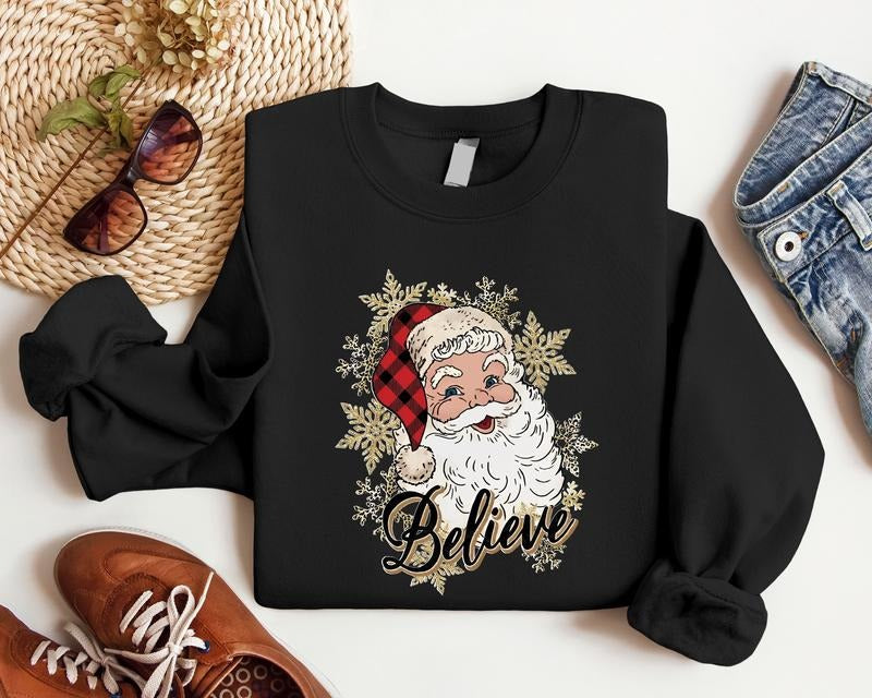 Santa Believe Leopard Cute Xmas Her - Adult & Kids T-Shirts, Sweatshirts & Hoodies apparel design preview 1