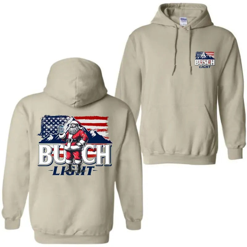 Santa Busch Light Flag USA Funny 100% Cotton Classic - Adult & Kids T-Shirts, Sweatshirts & Hoodies apparel design preview 1