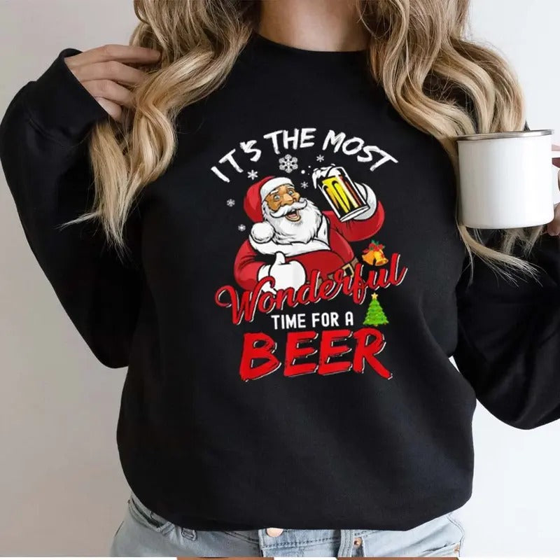 Santa Claus Drinking Beer Time Casual Street Fleece - Adult & Kids T-Shirts, Sweatshirts & Hoodies apparel design preview 1