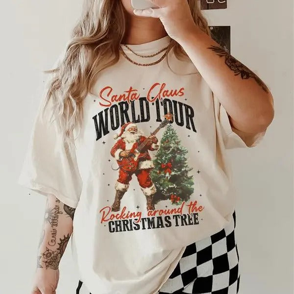 Santa Claus World Tour Relaxed Fit Printed USA - Adult & Kids T-Shirts, Sweatshirts & Hoodies apparel design preview 1