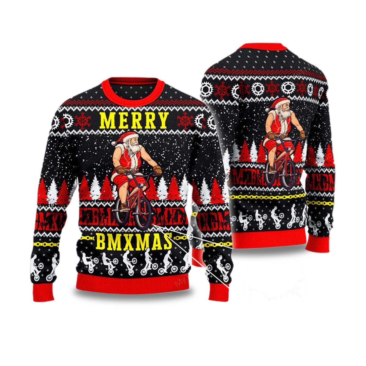 Santa Cycling Merry BMxmas Ugly Christmas Sweater - Holiday Gift product image