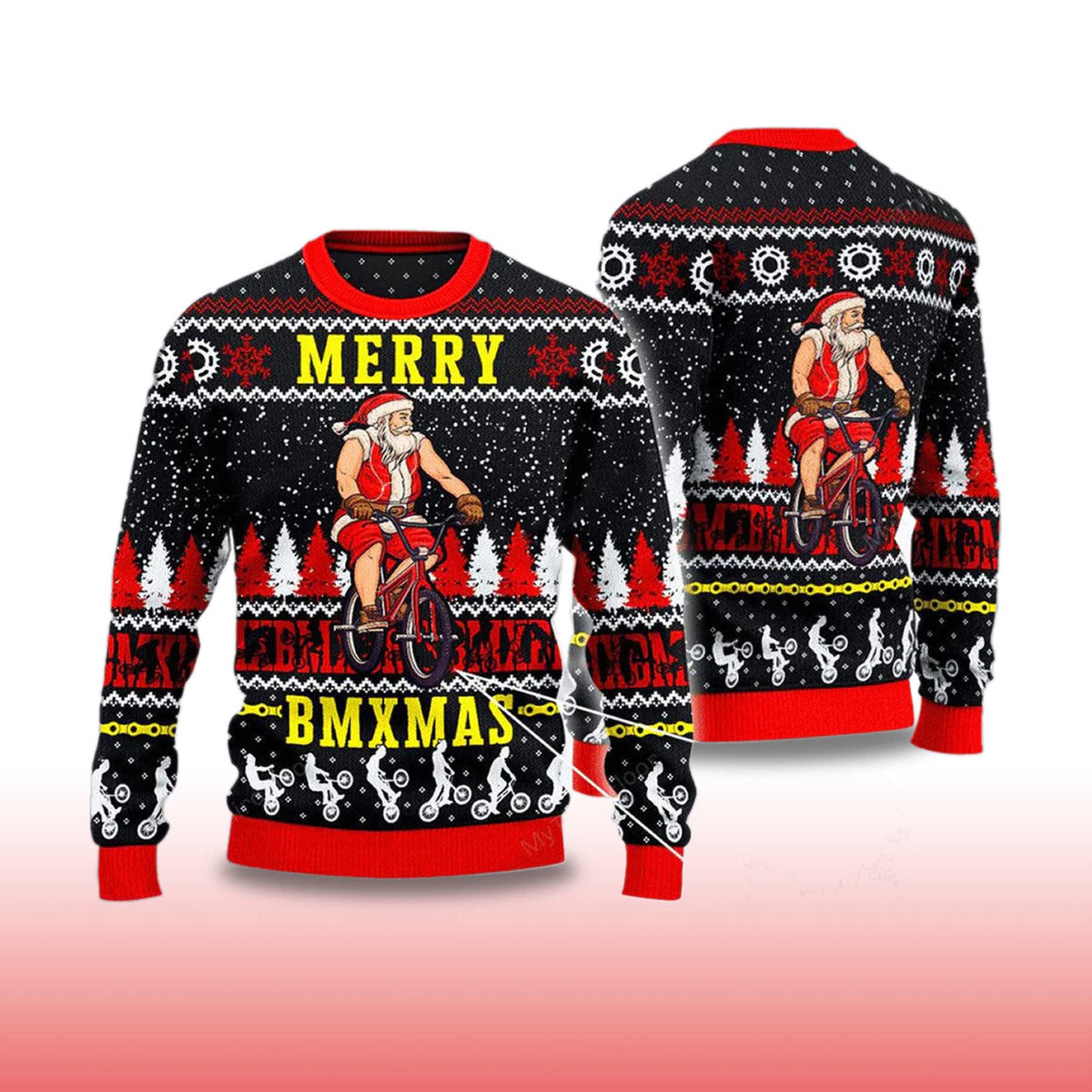 Santa Cycling Merry BMxmas Ugly Christmas Sweater - Holiday Gift product image 4
