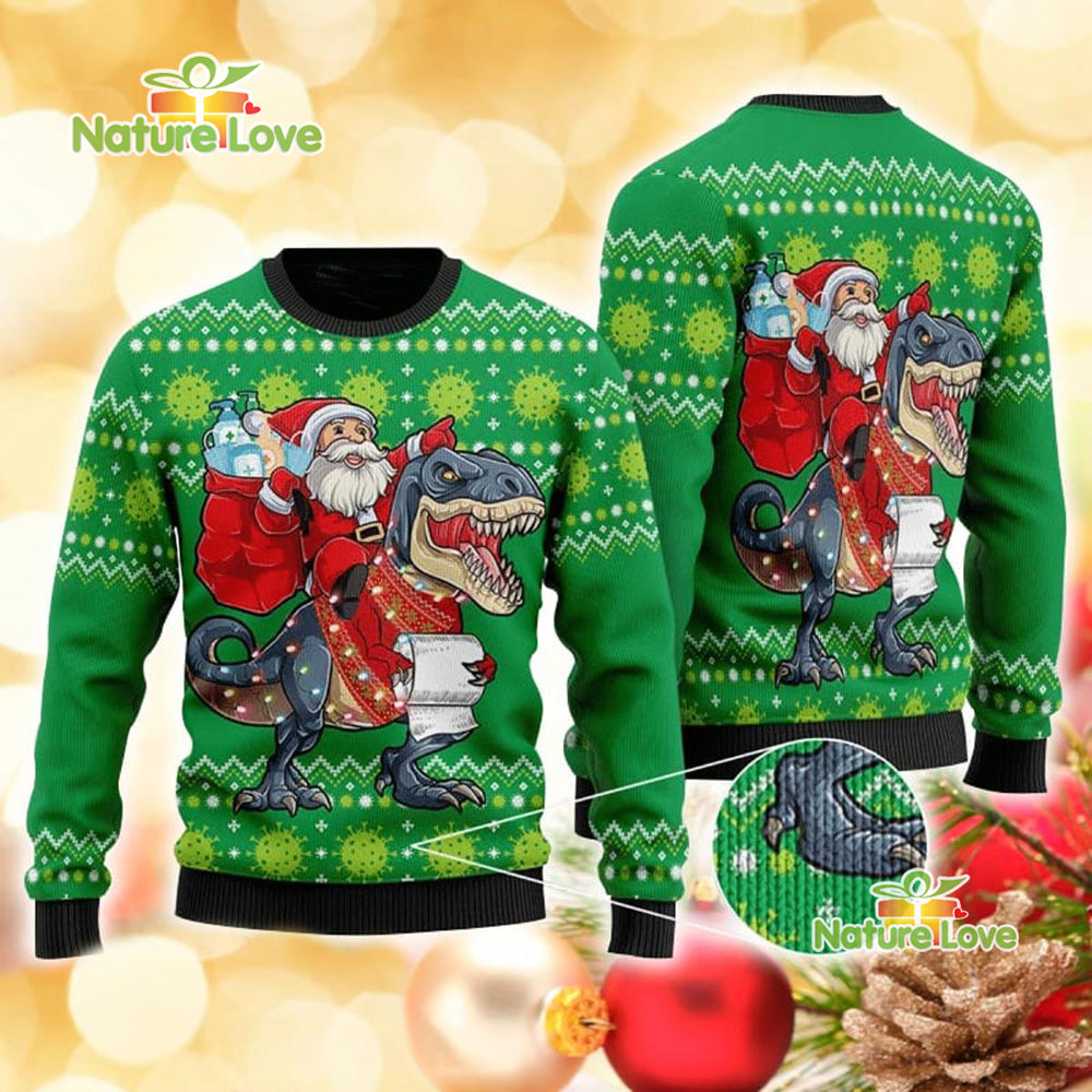 Santa Dinosaur T-Rex Funny Ugly Christmas Sweater - Holiday Gift product image