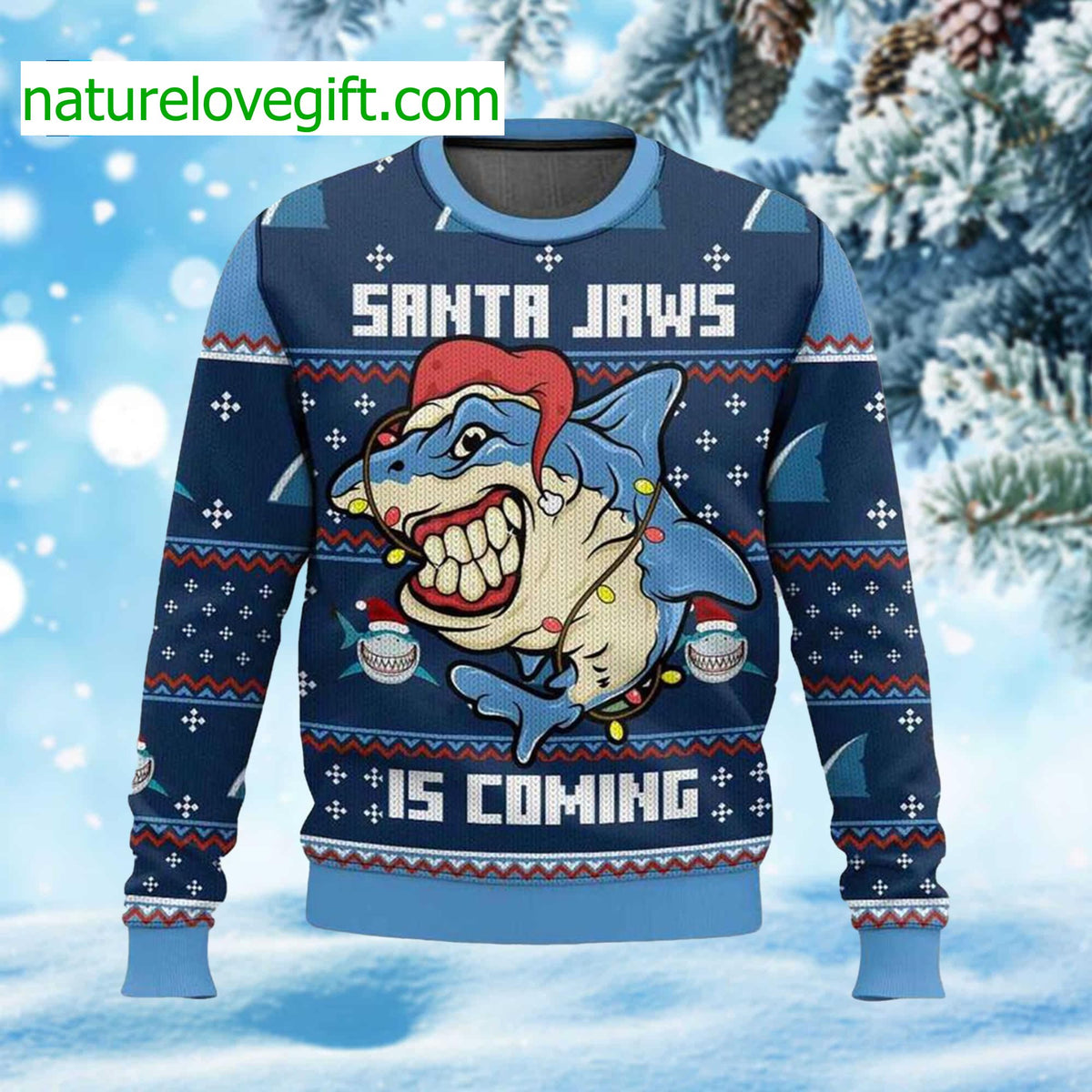 Santa Jaws Is Coming 1186928 Ugly Christmas Sweater - Holiday Gift product image