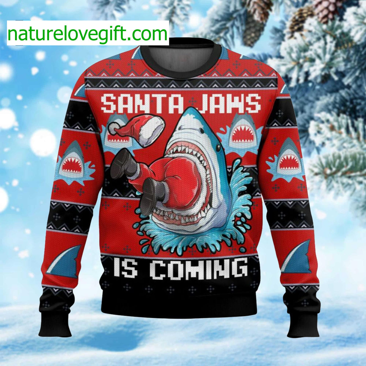 Santa Jaws Is Coming Ugly Christmas Sweater - Holiday Gift product image