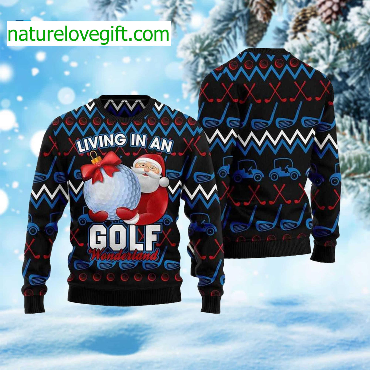 Santa Living In An Golf Wonderland Ugly Christmas Sweater - Holiday Gift product image