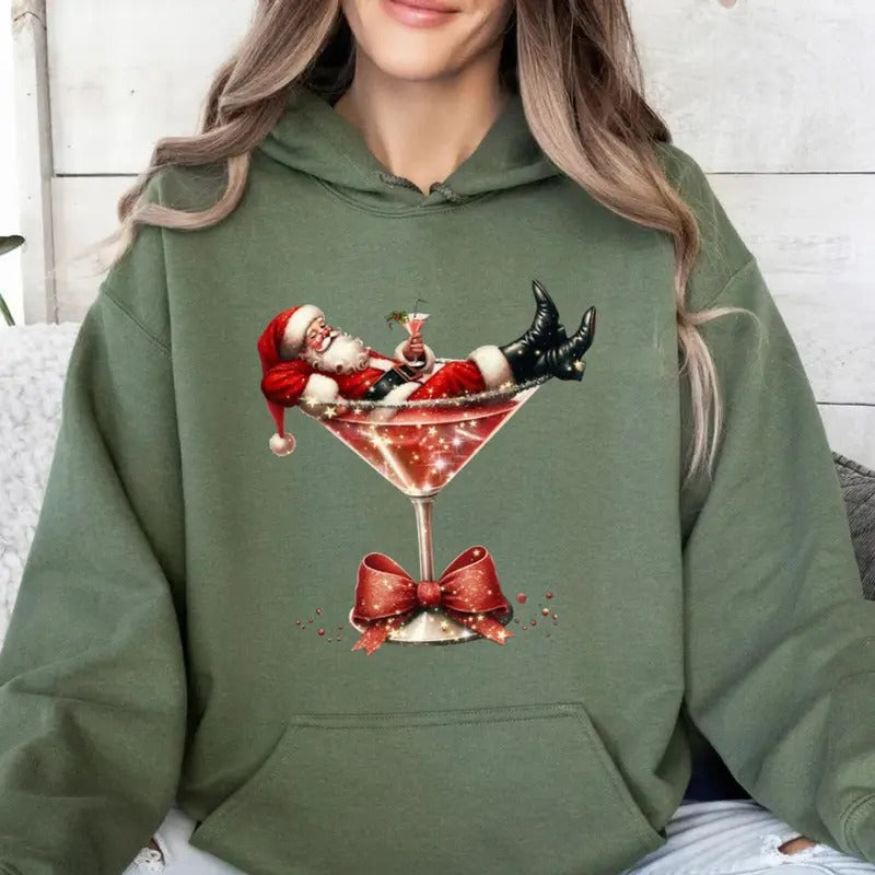 Santa Martini Coquette Bow Xmas Girly - Adult & Kids T-Shirts, Sweatshirts & Hoodies apparel design preview 1