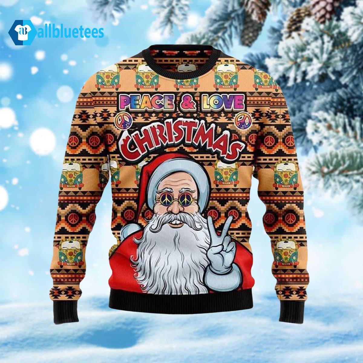 Santa Peace Love Ugly Christmas Sweater - Holiday Gift product image