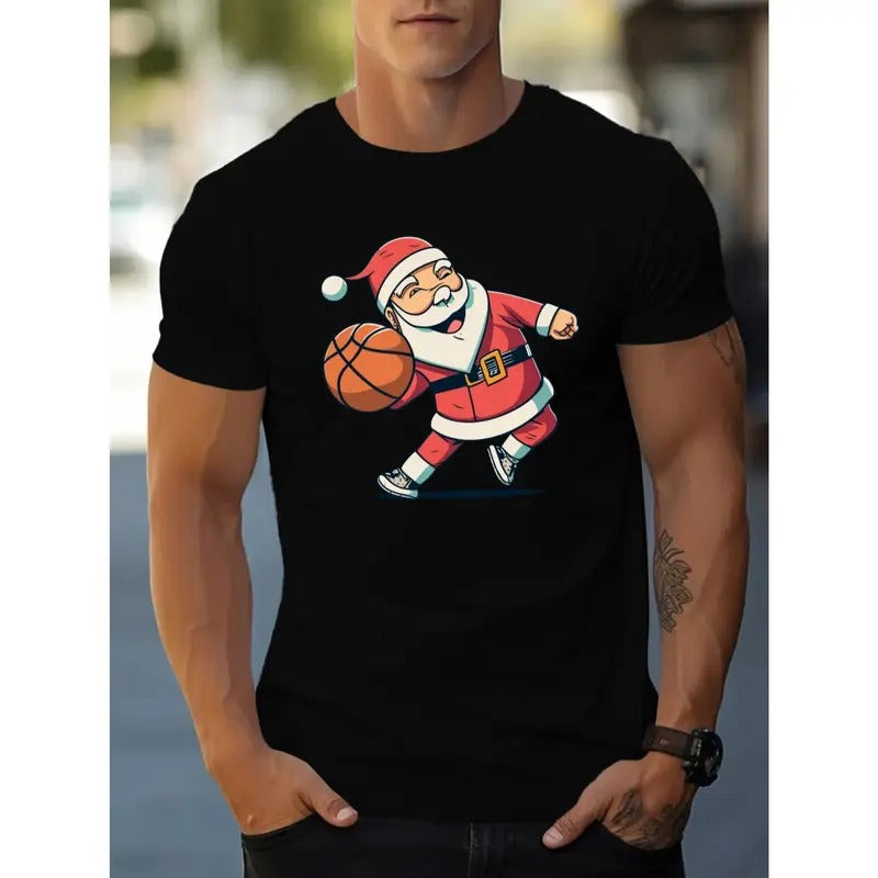 Santa Playing Basketball Print Short Sleeve Summer - Adult & Kids T-Shirts, Sweatshirts & Hoodies apparel design preview 1
