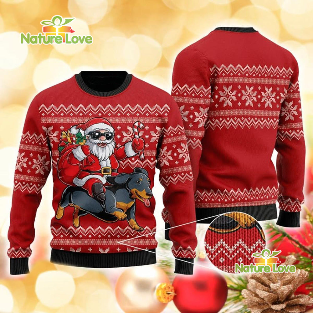 Santa Riding Dachshund 3D Funny 3D Ugly Christmas Sweater - Holiday Gift product image